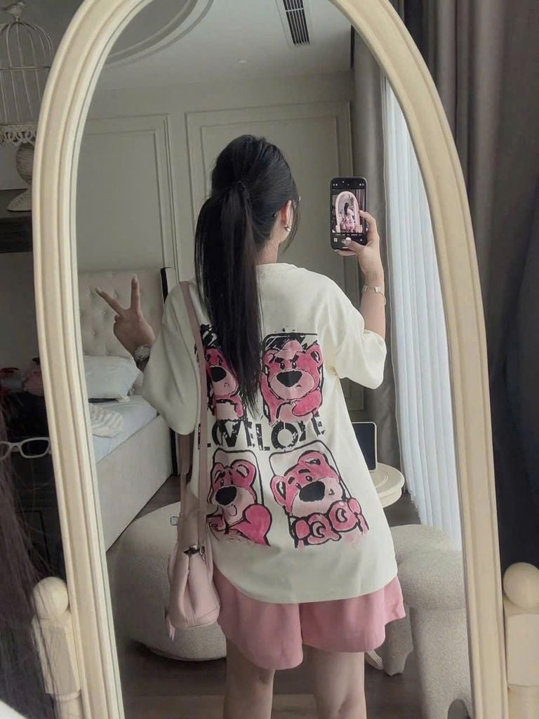 SKY8975 SET ÁO THUN GẤU DÂU + QUẦN SHORT ( XANH ĐEN )