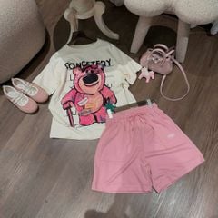 SKY8975 SET ÁO THUN GẤU DÂU + QUẦN SHORT ( XANH ĐEN )