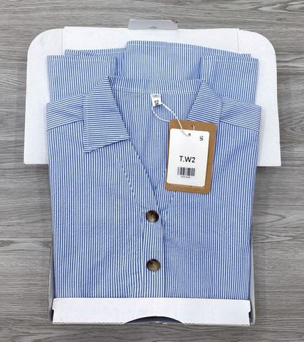 KS1164 - JUM CỔ TIM PHỐI EO THUN - SỌC XANH DƯƠNG