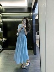 KS1163 - ĐẦM CỔ SƠ MI PHOM DÀI SỌC XANH TRẮNG