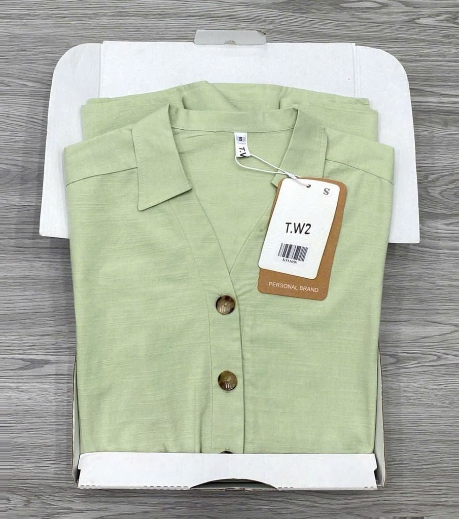 KS1165 - JUM CỔ TIM PHỐI EO THUN - XANH LÁ