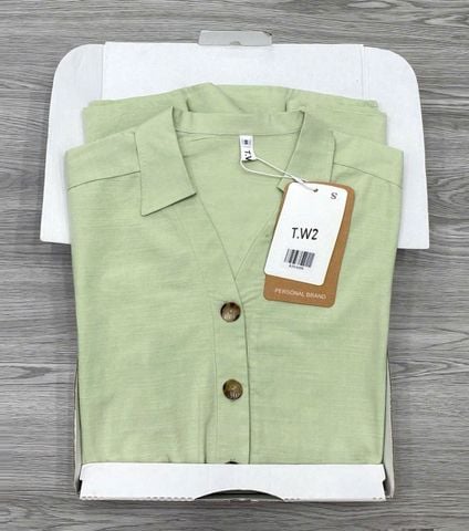 KS1165 - JUM CỔ TIM PHỐI EO THUN - XANH LÁ