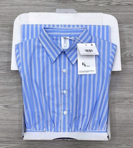 KS1163 - ĐẦM CỔ SƠ MI PHOM DÀI SỌC XANH TRẮNG