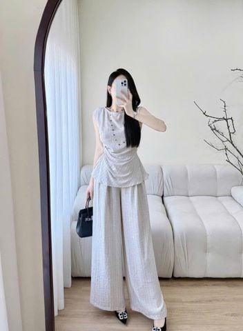 TQ4512 - SET ÁO NHÚN EO - QUẦN DÀI SỌC