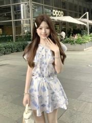 VGU1100 - SET ÁO BO CHUN HOA - CHÂN VÁY TẦNG NGẮN