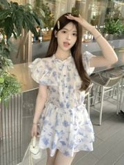 VGU1100 - SET ÁO BO CHUN HOA - CHÂN VÁY TẦNG NGẮN