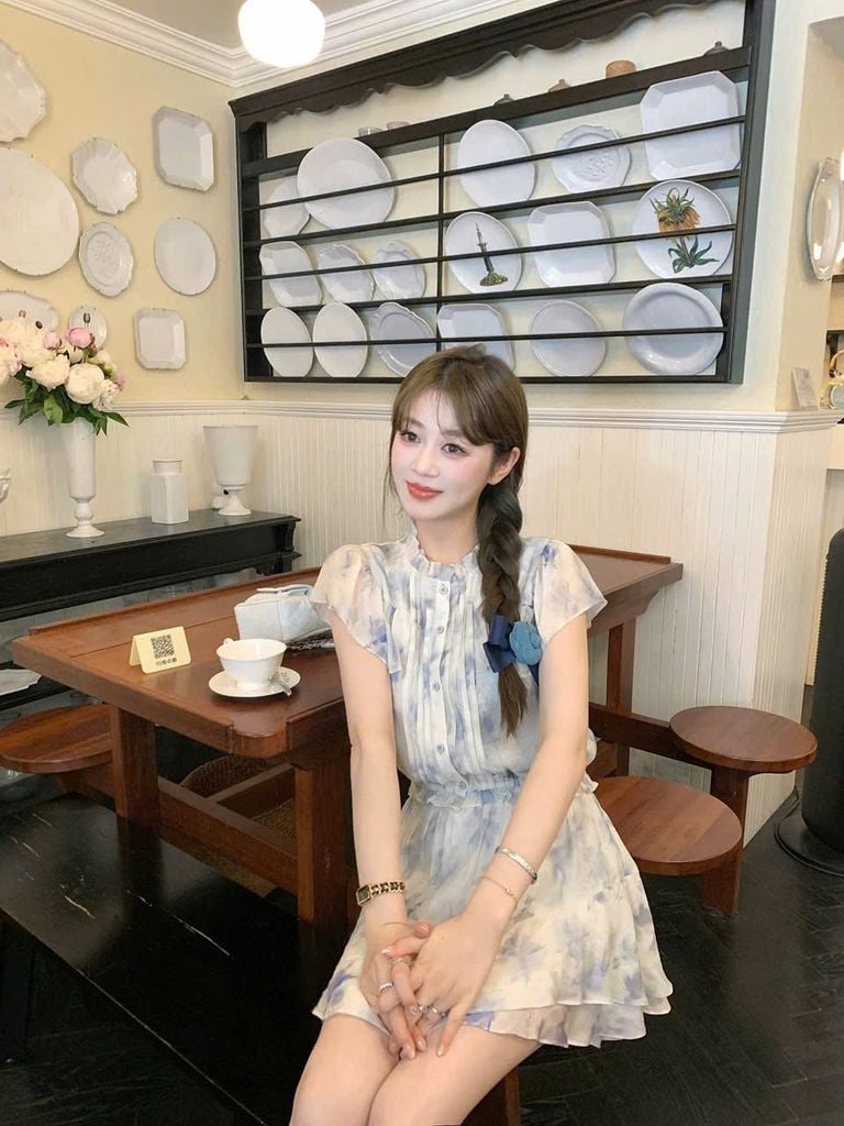 VGU1100 - SET ÁO BO CHUN HOA - CHÂN VÁY TẦNG NGẮN