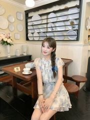 VGU1100 - SET ÁO BO CHUN HOA - CHÂN VÁY TẦNG NGẮN