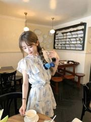 VGU1100 - SET ÁO BO CHUN HOA - CHÂN VÁY TẦNG NGẮN