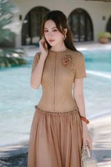 VGU1097 - ĐẦM TIỂU THƯ TAG HOA - MÀU NÂU
