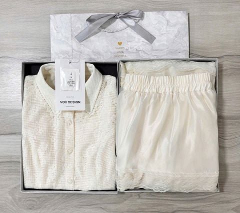 VGU1096 - SET ÁO CỔ SƠ MI PHỐI REN- CHÂN VÁY REN TẦNG DÀI