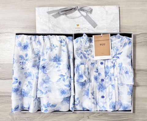 VGU1100 - SET ÁO BO CHUN HOA - CHÂN VÁY TẦNG NGẮN