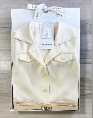 VGU1218 ĐẦM CỔ V KÈM NỊT (KEM)