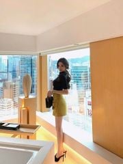 VGU1204 SET ÁO CỔ LỌ + CV XOẮN NƠ VÀNG
