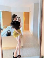 VGU1204 SET ÁO CỔ LỌ + CV XOẮN NƠ VÀNG