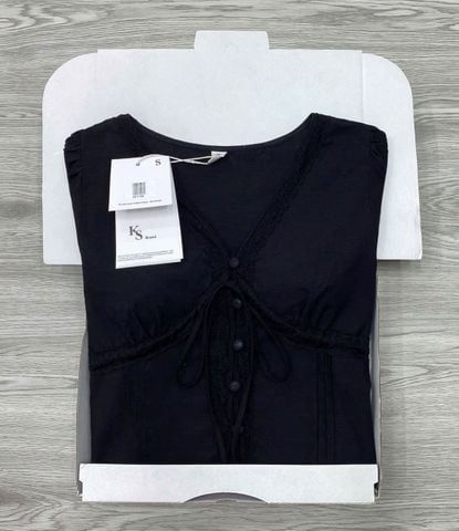 KS1116 - ÁO KIỂU LINEN PHỐI REN ( ÁO LẺ) - MÀU ĐEN