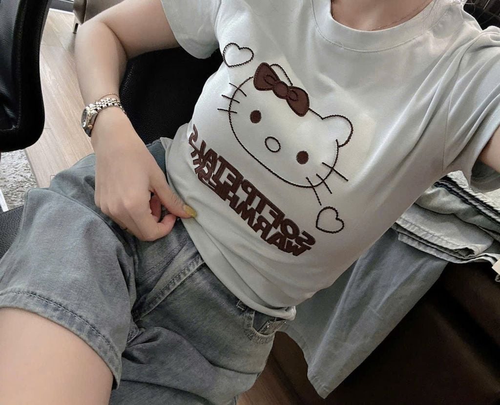 VGU1220 - SET ÁO THUN IN KITTY - QUẦN JEAN LỬNG