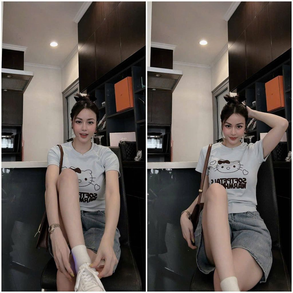 VGU1220 - SET ÁO THUN IN KITTY - QUẦN JEAN LỬNG