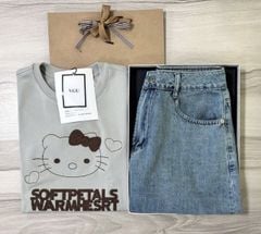 VGU1220 - SET ÁO THUN IN KITTY - QUẦN JEAN LỬNG