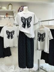 SKY9131 - SET ÁO THUN NƠ - QUẦN DÀI CHẤM BI