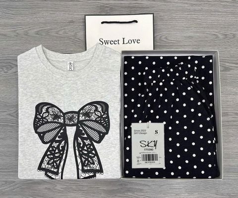 SKY9131 - SET ÁO THUN NƠ - QUẦN DÀI CHẤM BI