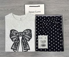 SKY9131 - SET ÁO THUN NƠ - QUẦN DÀI CHẤM BI