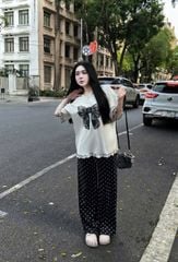 SKY9131 - SET ÁO THUN NƠ - QUẦN DÀI CHẤM BI