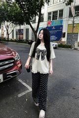 SKY9131 - SET ÁO THUN NƠ - QUẦN DÀI CHẤM BI