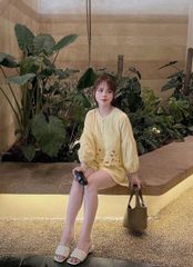 TB9042 - SET NGẮN THÊU HOA NỔI - MÀU VÀNG