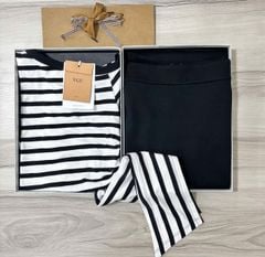 VGU1262 - SET ÁO TRỄ VAI SỌC + CHÂN VÁY DÀI (ĐEN)