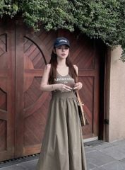 TQ4558 - ĐẦM 2 DÂY IN CHỮ PHỐI TÙNG (NÂU)