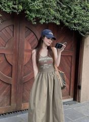 TQ4558 - ĐẦM 2 DÂY IN CHỮ PHỐI TÙNG (NÂU)