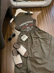 TQ4558 - ĐẦM 2 DÂY IN CHỮ PHỐI TÙNG (NÂU)