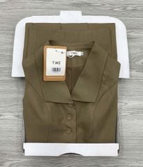 KS1211 - SET ÁO SÁT NÁCH, CHÂN VÁY DÀI XẾP LY NÂU