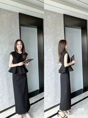 VGU1303 SET ÁO CỔ ĐÍNH NGỌC +CV DÀI (ĐEN )