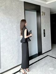 VGU1303 SET ÁO CỔ ĐÍNH NGỌC +CV DÀI (ĐEN )