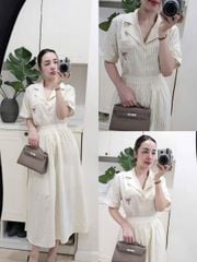 SKY9185 - ĐẦM CỔ SƠ MI SỌC THÊU NƠ FORM DÀI