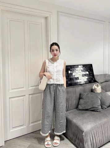 TB9192 - SET ÁO SÁT NÁCH MỎNG PHỐI REN - QUẦN DÀI CARO