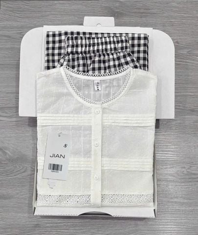 TB9192 - SET ÁO SÁT NÁCH MỎNG PHỐI REN - QUẦN DÀI CARO