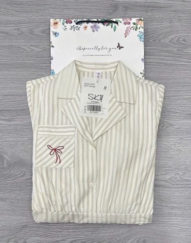 SKY9185 - ĐẦM CỔ SƠ MI SỌC THÊU NƠ FORM DÀI