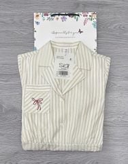 SKY9185 - ĐẦM CỔ SƠ MI SỌC THÊU NƠ FORM DÀI