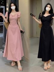 VGU1324 - ĐẦM DÀI PHỐI NGỰC - MÀU ĐEN