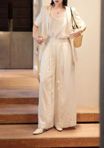 VGU1338 - QUẦN DÀI SỌC ỐNG RỘNG KÈM DÂY ( QUẦN LẺ)