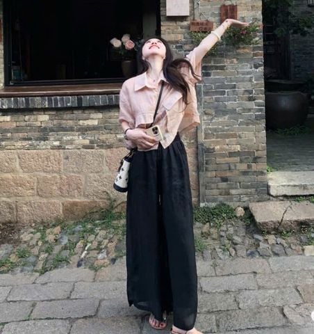 VGU1345 - SET ÁO SƠ MI PHỐI TÚI - QUẦN DÀI ĐEN