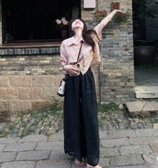 VGU1345 - SET ÁO SƠ MI PHỐI TÚI - QUẦN DÀI ĐEN