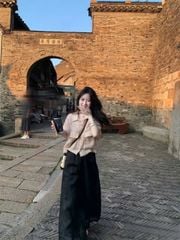 VGU1345 - SET ÁO SƠ MI PHỐI TÚI - QUẦN DÀI ĐEN