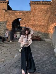 VGU1345 - SET ÁO SƠ MI PHỐI TÚI - QUẦN DÀI ĐEN