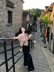 VGU1345 - SET ÁO SƠ MI PHỐI TÚI - QUẦN DÀI ĐEN