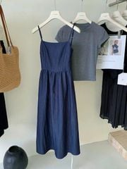 KS1279 -SET 2 MÓN- ĐẦM JEAN LỤA + ÁO THUN XÁM