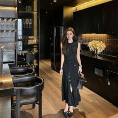 VGU1359 - ĐẦM LEN DỆT KIM CC ( KÈM ĐẦM DÂY) - MÀU ĐEN